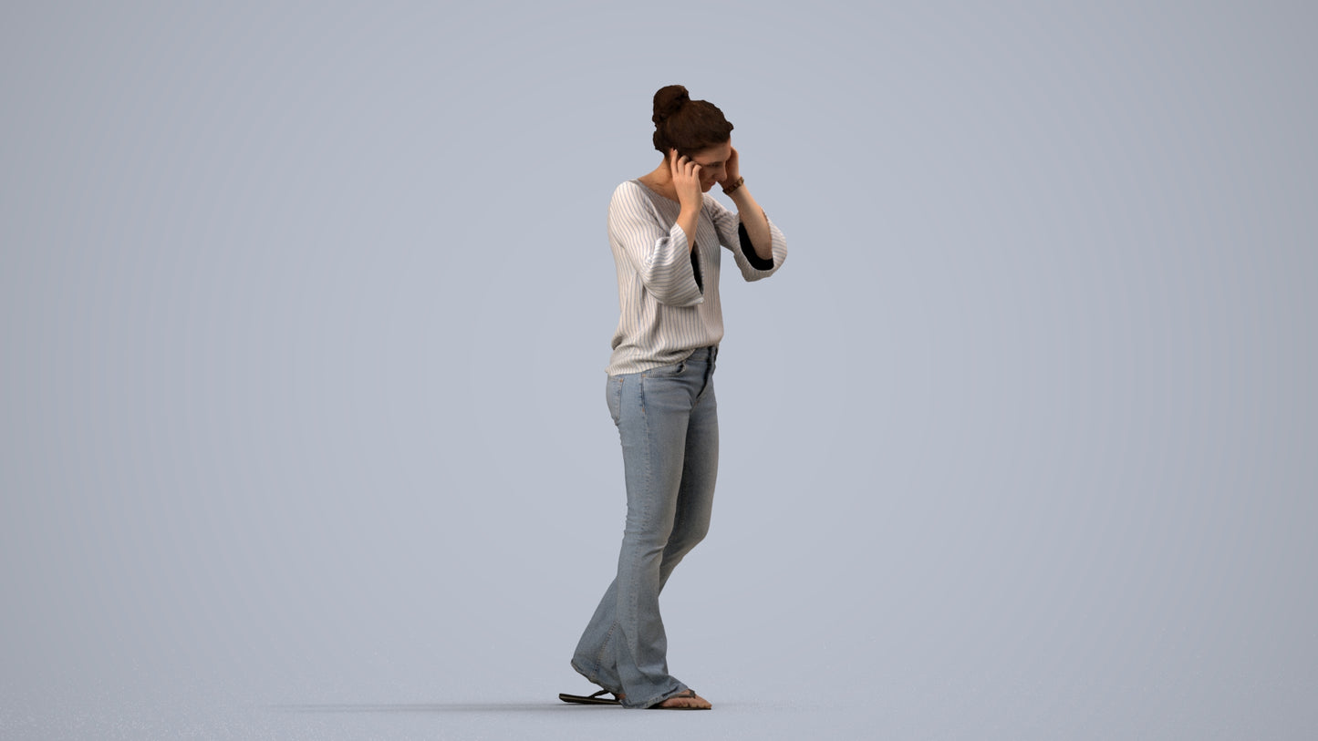 realistic 3D woman casual walking, scanned archviz people for Blender and 3ds Max, side view render