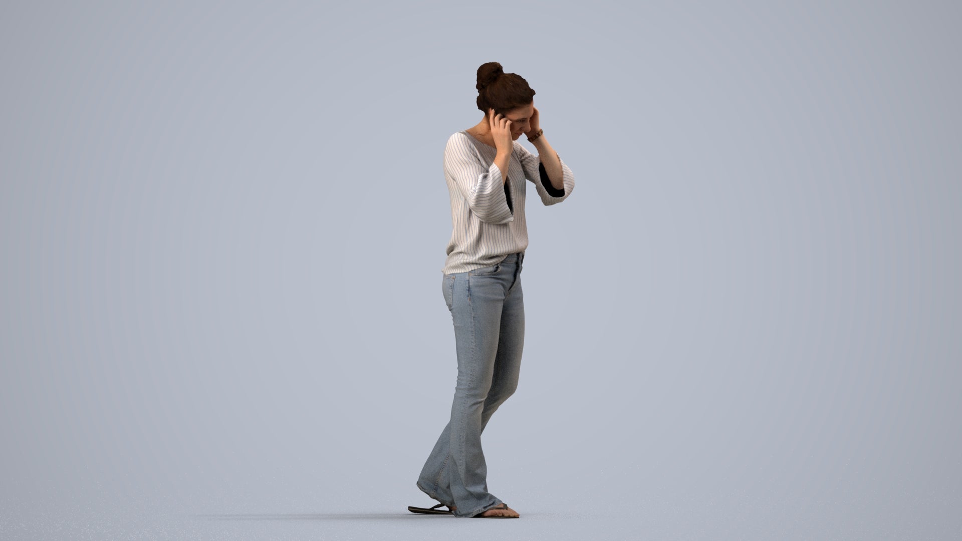 realistic 3D woman casual walking, scanned archviz people for Blender and 3ds Max, side view render