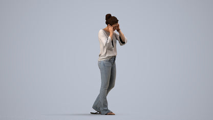 realistic 3D woman casual walking, scanned archviz people for Blender and 3ds Max, side view render