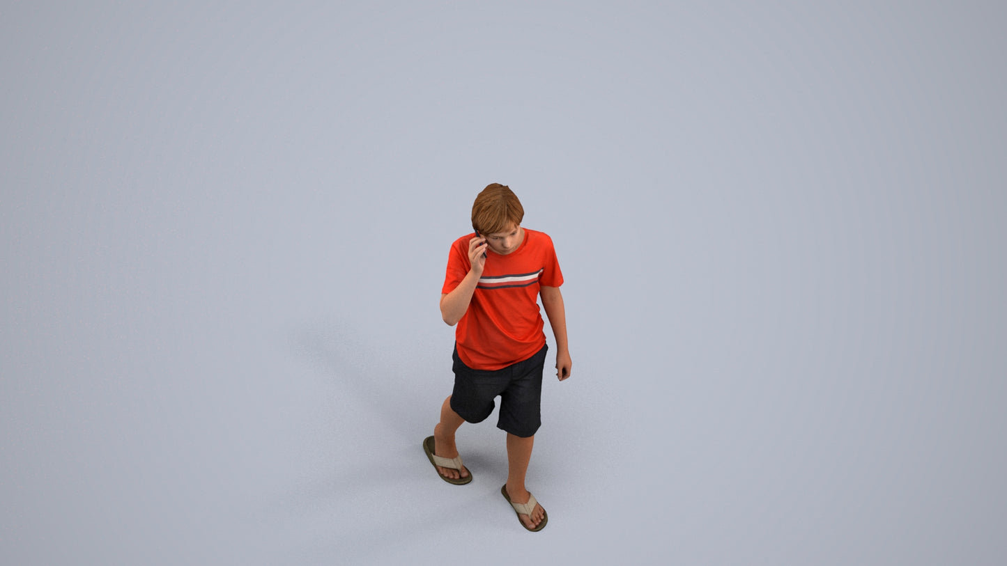 3D human model boy casual kids, photogrammetry scanned person for archviz, back view render