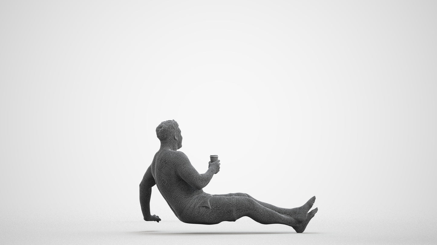realistic 3D human man pool, archviz people FBX OBJ for Blender, wireframe front view