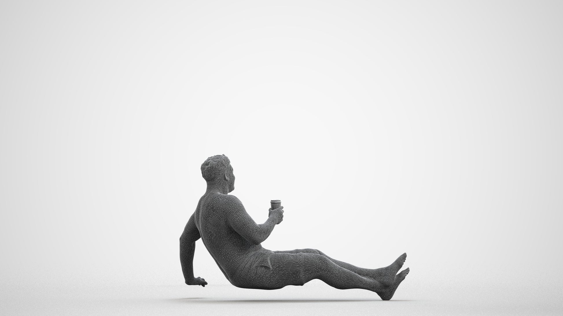 realistic 3D human man pool, archviz people FBX OBJ for Blender, wireframe front view