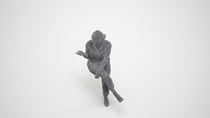 3D people model woman casual sitting, scanned human for 3ds Max rendering, wireframe three-quarter view