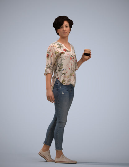 scanned 3D woman casual walking, photogrammetry people for Enscape and V-Ray