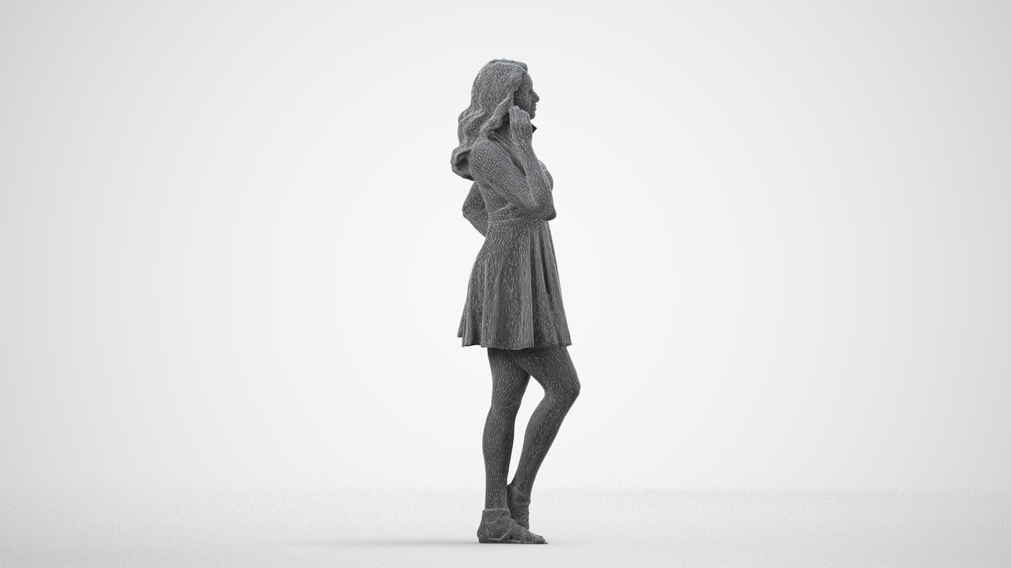 photogrammetry 3D woman standing, realistic human model archviz FBX, wireframe side view