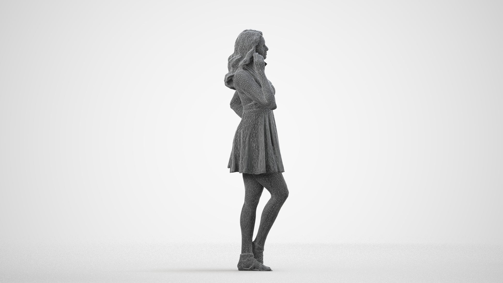 photogrammetry 3D woman standing, realistic human model archviz FBX, wireframe side view
