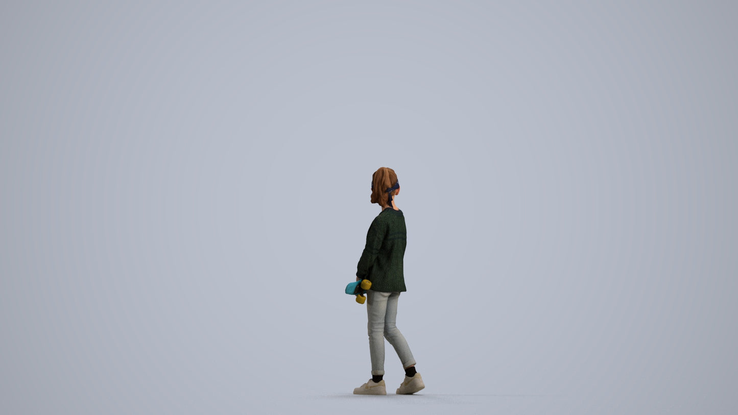 3D people model girl casual kids, scanned human for 3ds Max rendering, front view render