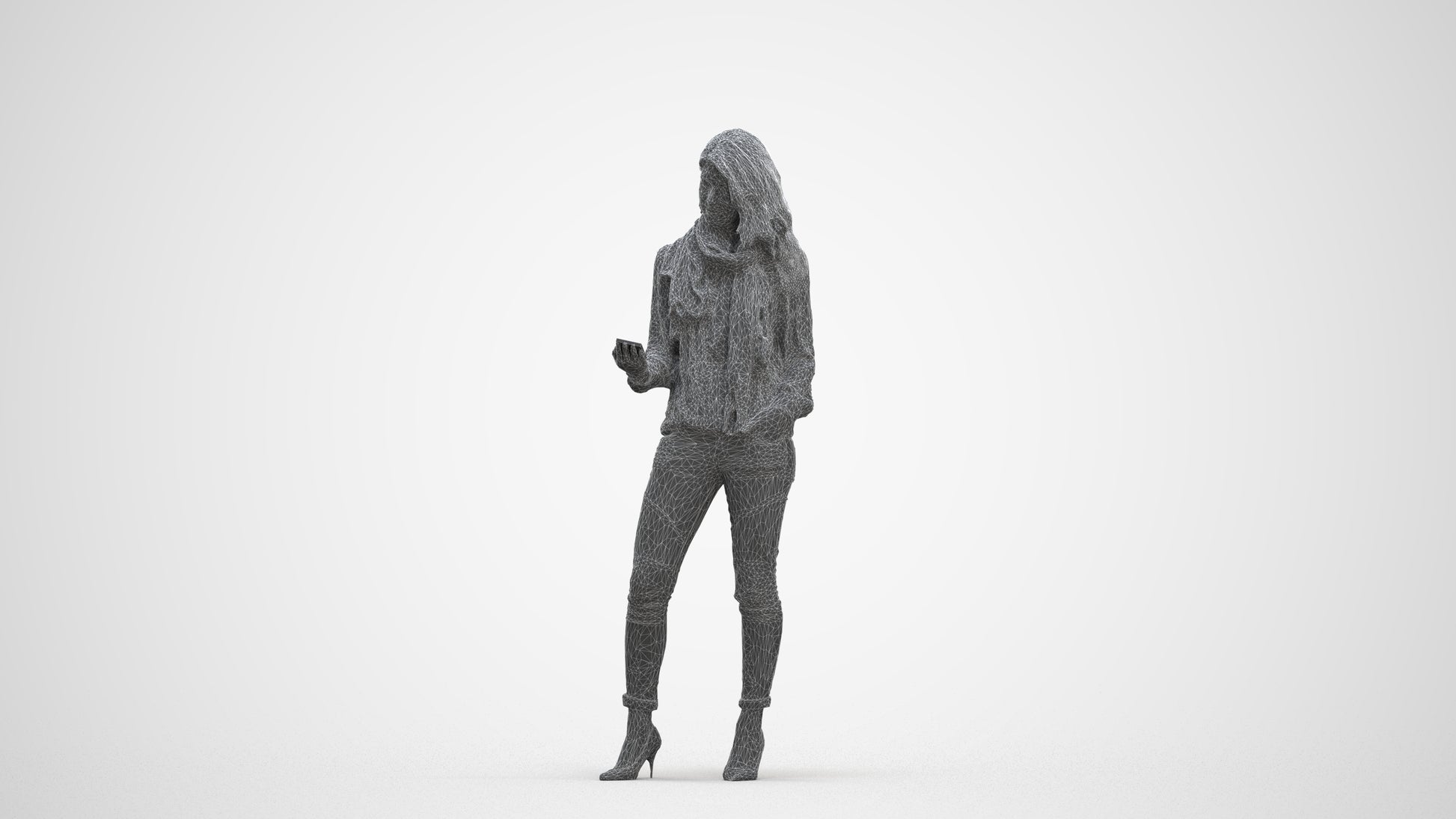 3D scanned woman standing casual, photorealistic archviz people for Enscape and SketchUp, three-quarter front view render