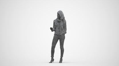 3D scanned woman standing casual, photorealistic archviz people for Enscape and SketchUp, three-quarter front view render