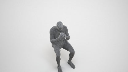 3D scanned man sitting casual, photorealistic archviz people for Enscape and SketchUp, wireframe three-quarter view