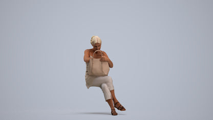 3D scanned senior woman sitting casual, photorealistic archviz people for Enscape and SketchUp, standing pose render