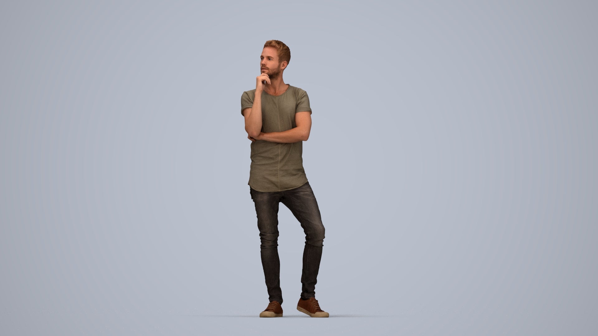 realistic 3D man casual standing, scanned archviz people for Blender and 3ds Max, top-down view render