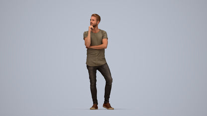 realistic 3D man casual standing, scanned archviz people for Blender and 3ds Max, top-down view render