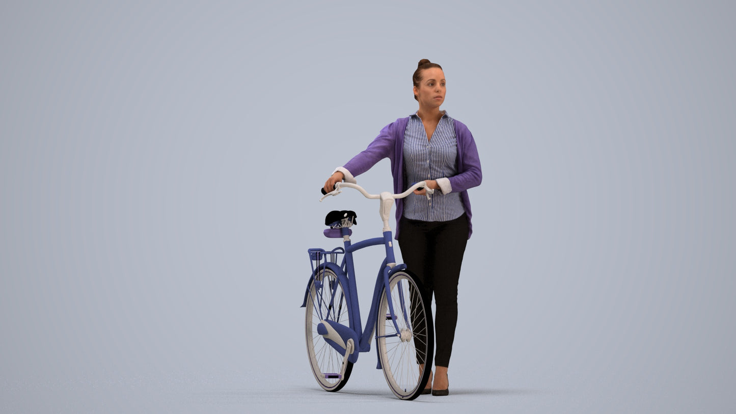 3D people model woman business cycling, scanned human for 3ds Max rendering, standing pose render