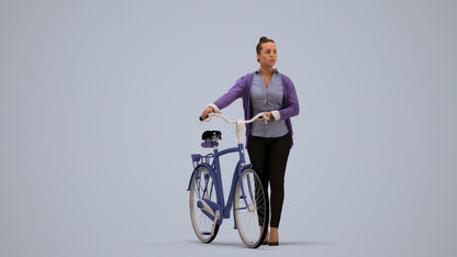 3D people model woman business cycling, scanned human for 3ds Max rendering, standing pose render