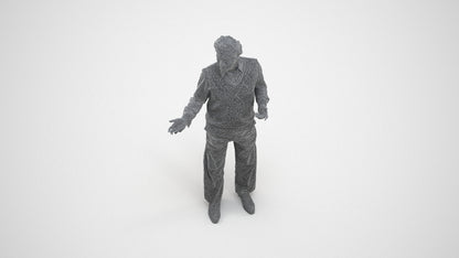 realistic 3D human man business standing, archviz people FBX OBJ for Blender, wireframe three-quarter view