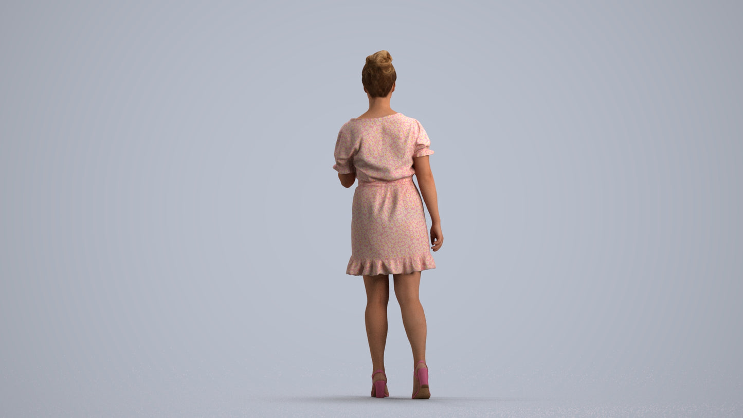 3D people model woman casual walking, scanned human for 3ds Max rendering, front view render