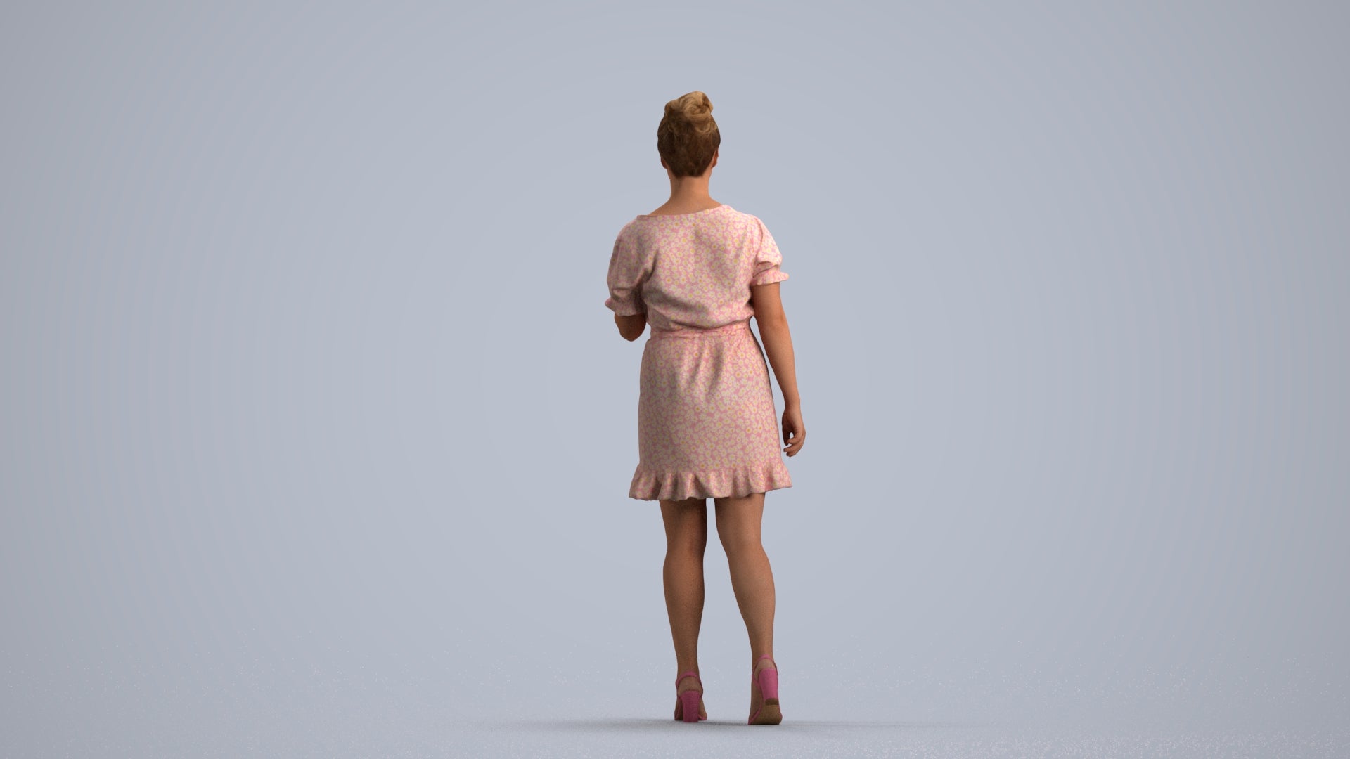 3D people model woman casual walking, scanned human for 3ds Max rendering, front view render
