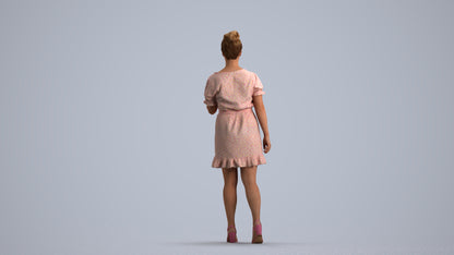 3D people model woman casual walking, scanned human for 3ds Max rendering, front view render