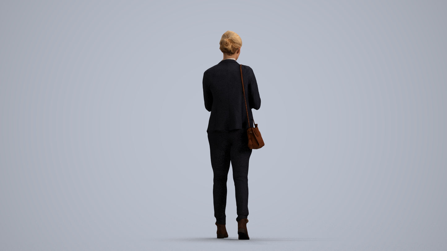 3D people model woman business walking, scanned human for 3ds Max rendering, front view render