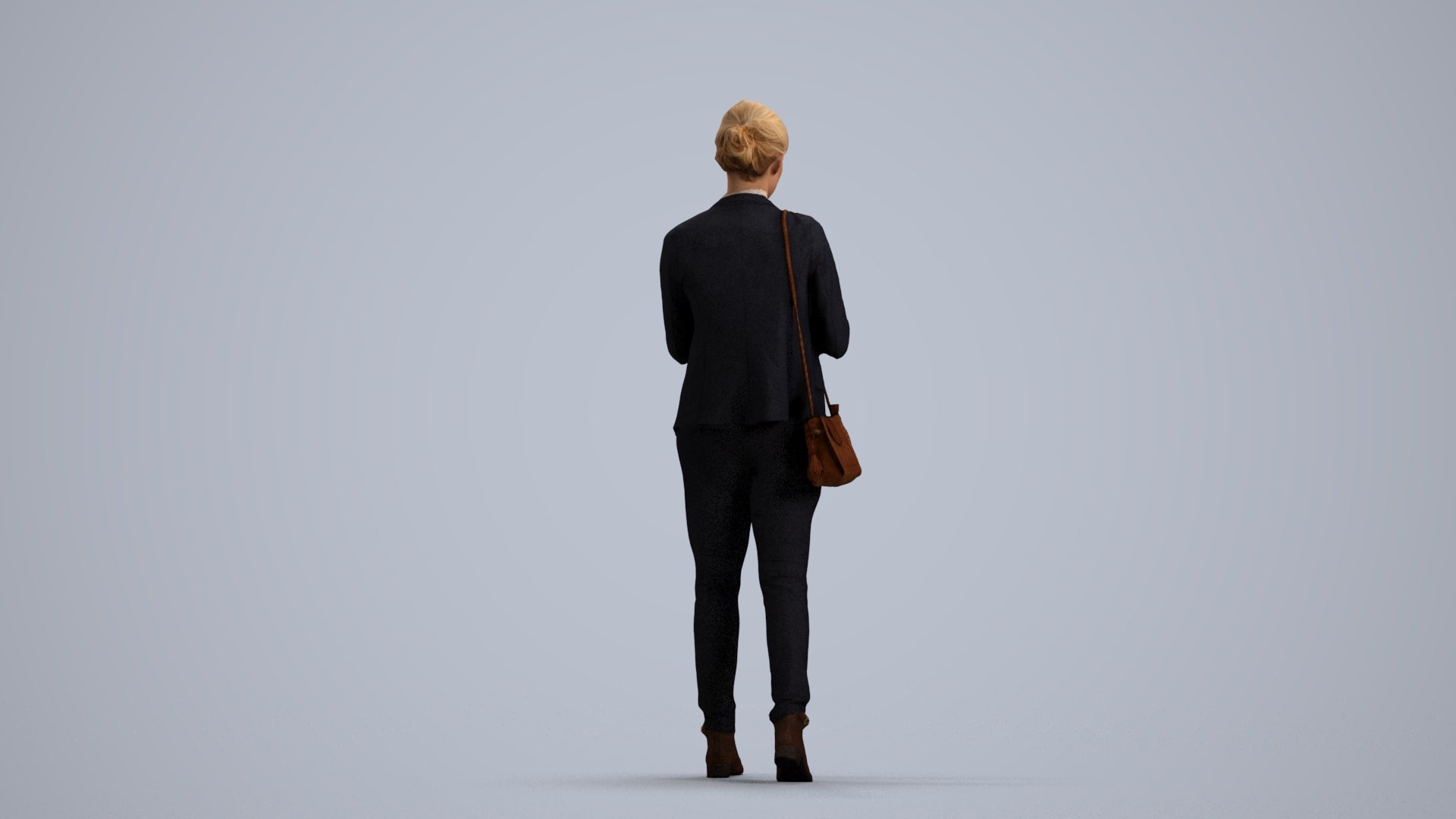 3D people model woman business walking, scanned human for 3ds Max rendering, front view render
