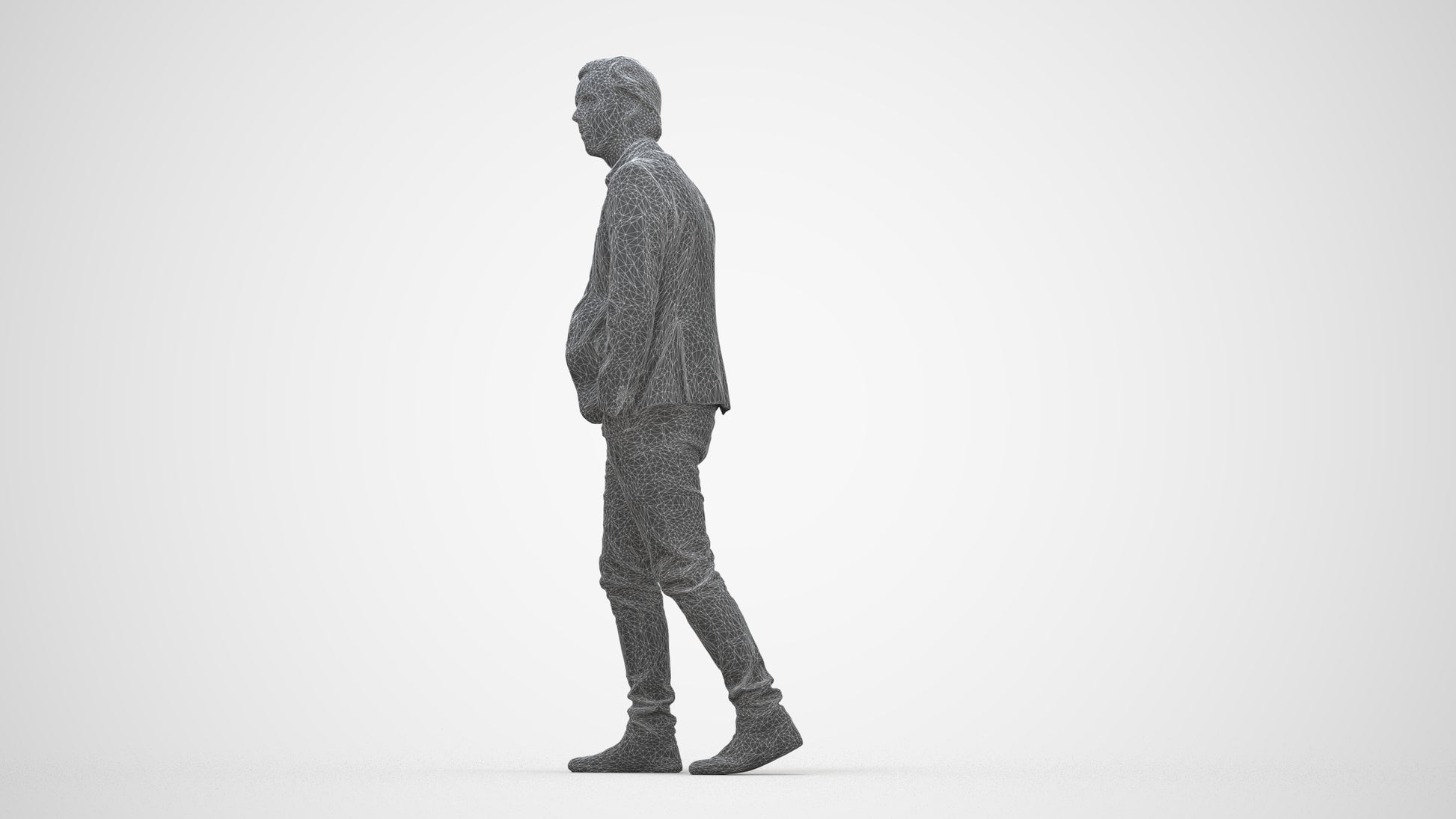realistic 3D man business, scanned archviz people for Blender and 3ds Max, wireframe back view