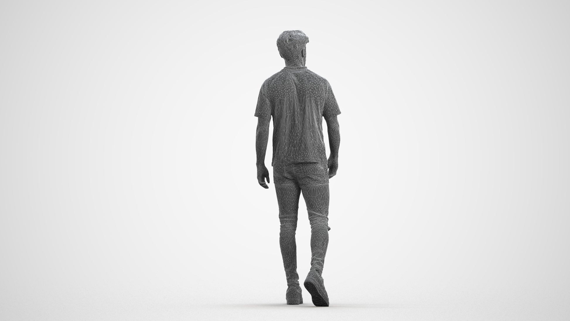 photogrammetry 3D man casual walking, realistic human model archviz FBX, wireframe front view