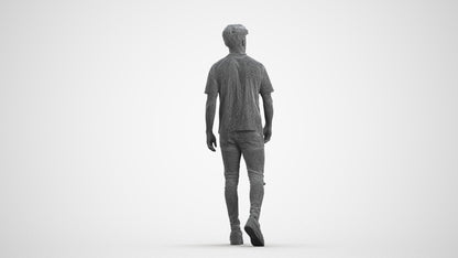photogrammetry 3D man casual walking, realistic human model archviz FBX, wireframe front view