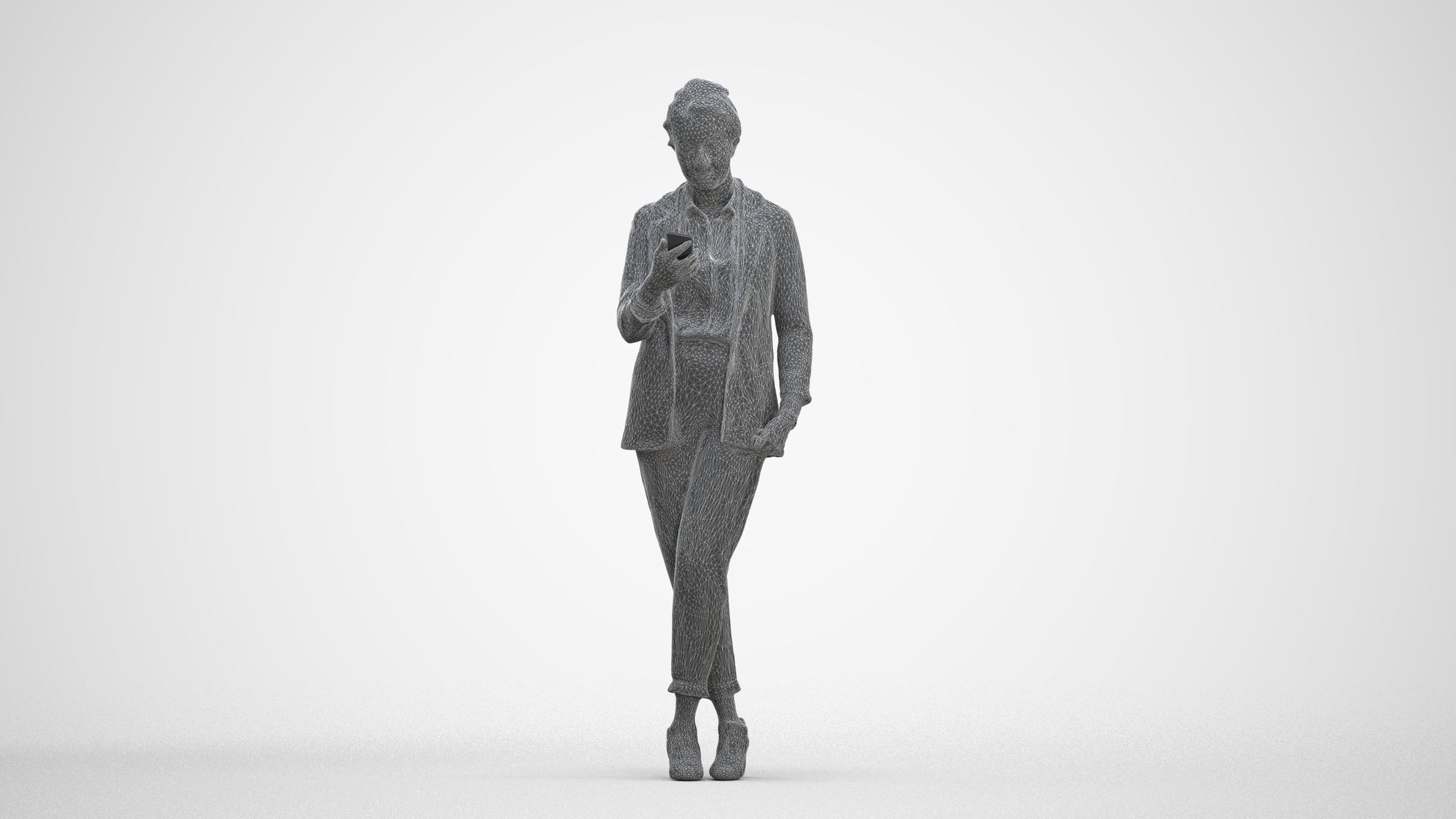 3D human model woman business, photogrammetry scanned person for archviz, three-quarter front view render