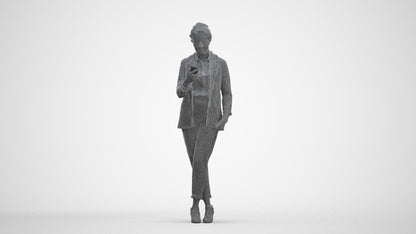 3D human model woman business, photogrammetry scanned person for archviz, three-quarter front view render