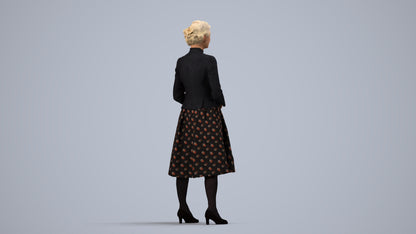 realistic 3D senior woman business standing, scanned archviz people for Blender and 3ds Max, side view render