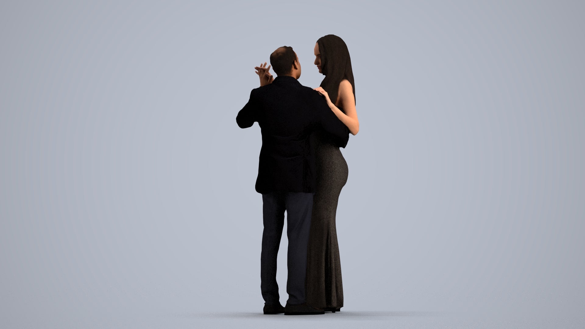 realistic 3D man formal dancing, scanned archviz people for Blender and 3ds Max, front view render