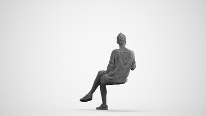 scanned 3D woman casual sitting, photogrammetry people for Enscape and V-Ray, wireframe front view