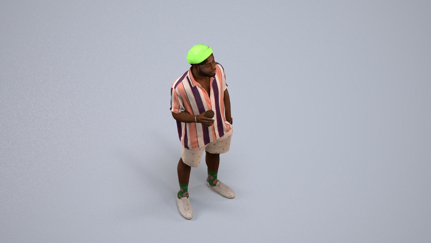 3D scanned man standing casual, photorealistic archviz people for Enscape and SketchUp, back view render