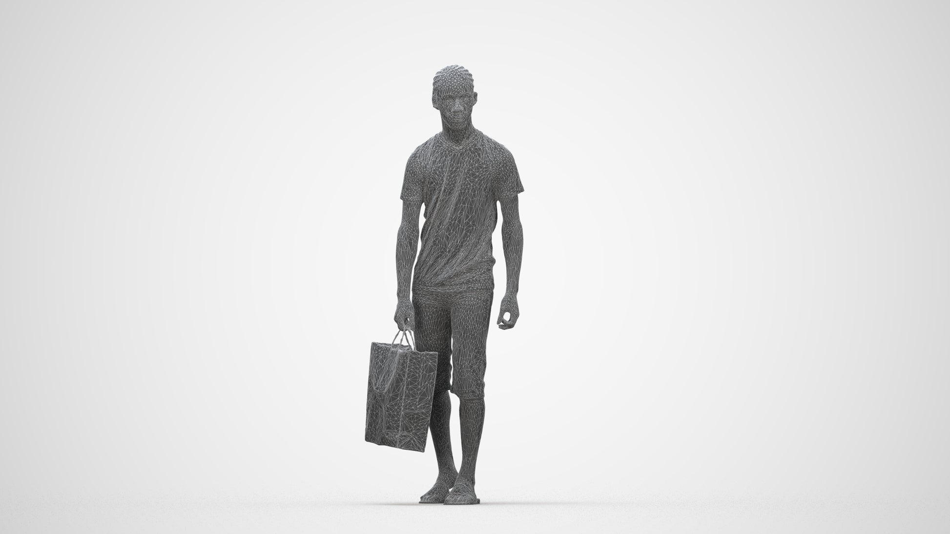 3D scanned boy shopping casual, photorealistic archviz people for Enscape and SketchUp, wireframe back view