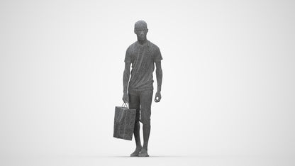 3D scanned boy shopping casual, photorealistic archviz people for Enscape and SketchUp, wireframe back view