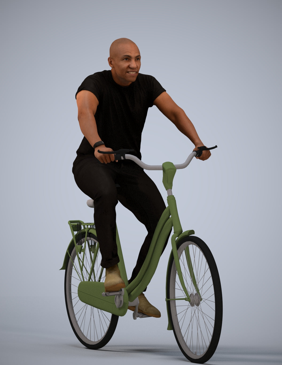 realistic 3D man casual cycling, scanned archviz people for Blender and 3ds Max