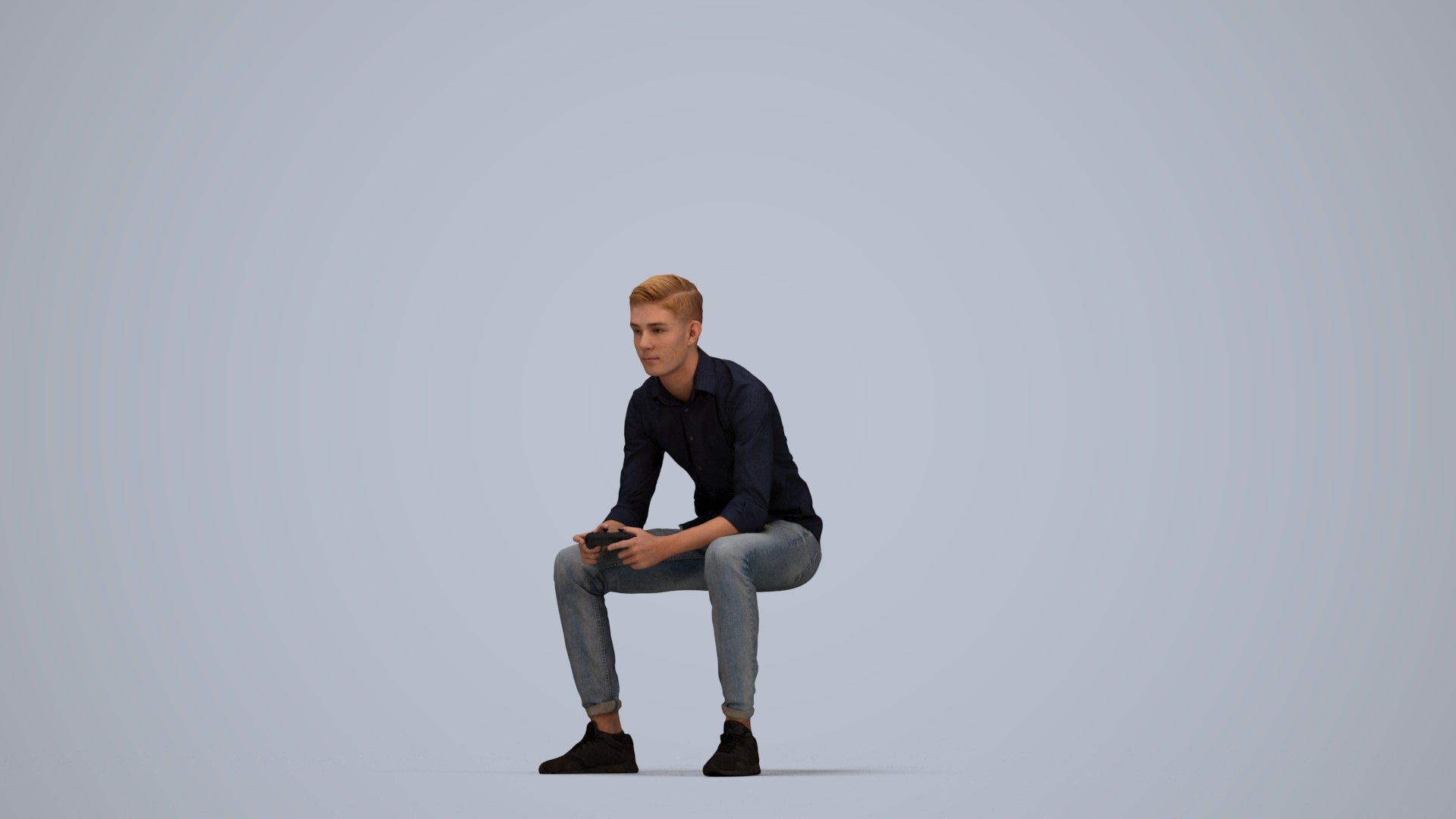 3D people model man casual sitting, scanned human for 3ds Max rendering, top-down view render