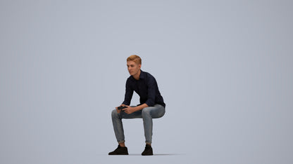3D people model man casual sitting, scanned human for 3ds Max rendering, top-down view render