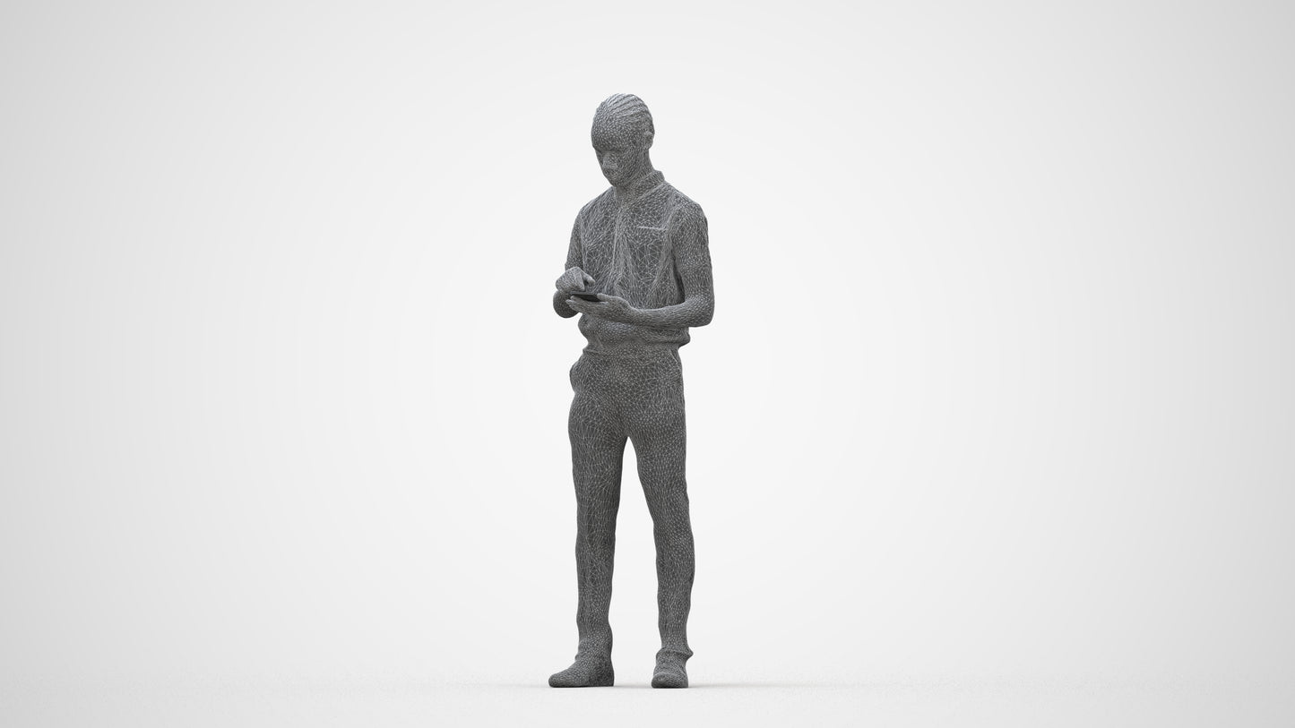 3D human model boy hospitality, photogrammetry scanned person for archviz, wireframe back view