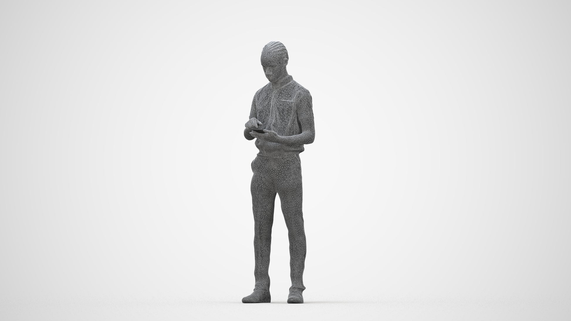 3D human model boy hospitality, photogrammetry scanned person for archviz, wireframe back view