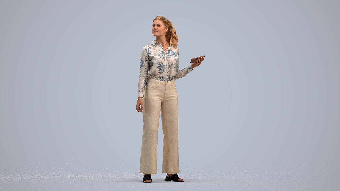 3D scanned woman standing casual, photorealistic archviz people for Enscape and SketchUp, standing pose render