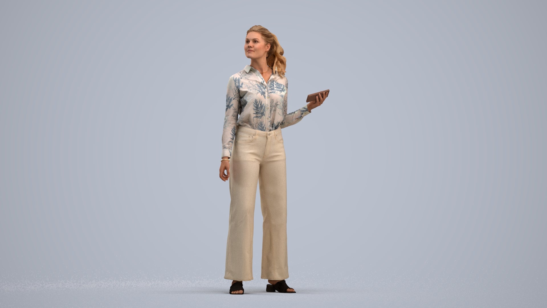 3D scanned woman standing casual, photorealistic archviz people for Enscape and SketchUp, standing pose render