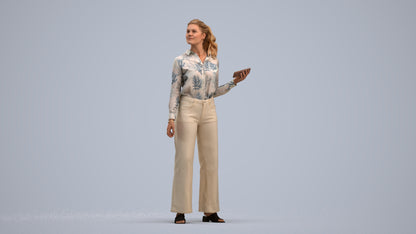 3D scanned woman standing casual, photorealistic archviz people for Enscape and SketchUp, standing pose render