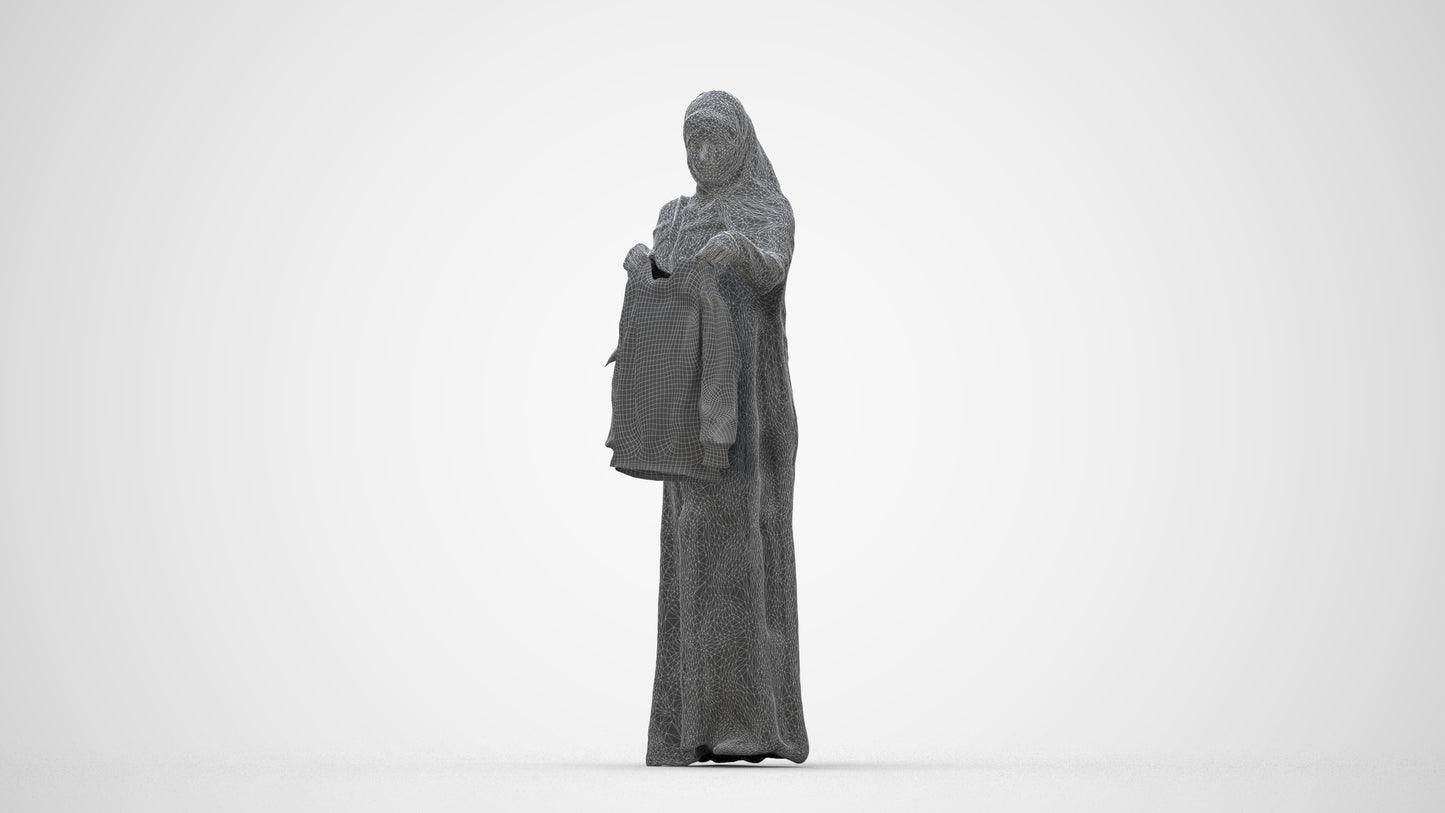 scanned 3D woman shopping, photogrammetry people for Enscape and V-Ray, wireframe back view