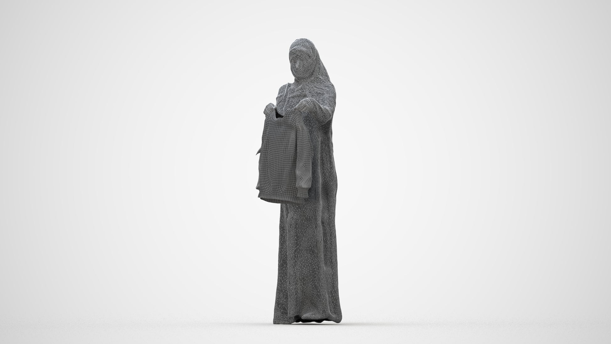 scanned 3D woman shopping, photogrammetry people for Enscape and V-Ray, wireframe back view