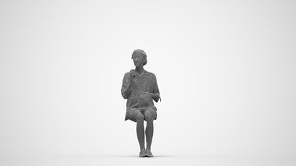 realistic 3D people woman casual sitting, render-ready for V-Ray and Corona, FBX OBJ, wireframe back view