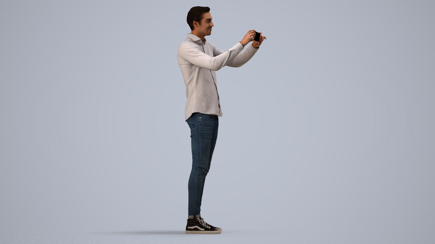 3D human model man casual standing, photogrammetry scanned person for archviz, side view render