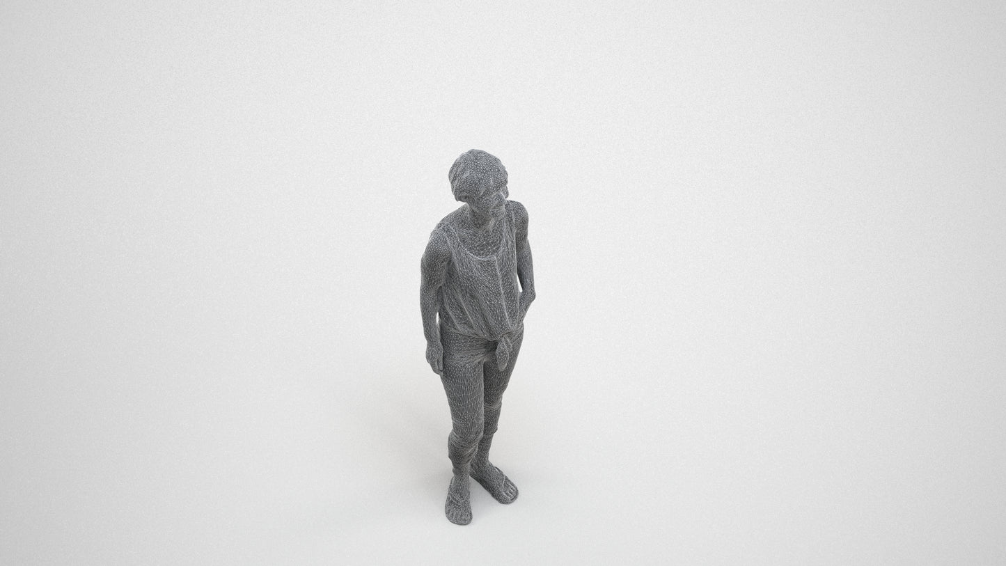 realistic 3D people senior woman standing, render-ready for V-Ray and Corona, FBX OBJ, wireframe three-quarter view