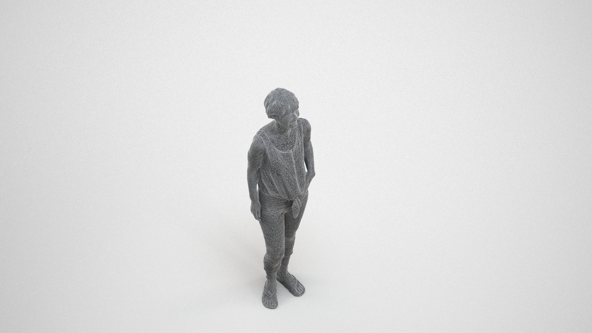 realistic 3D people senior woman standing, render-ready for V-Ray and Corona, FBX OBJ, wireframe three-quarter view